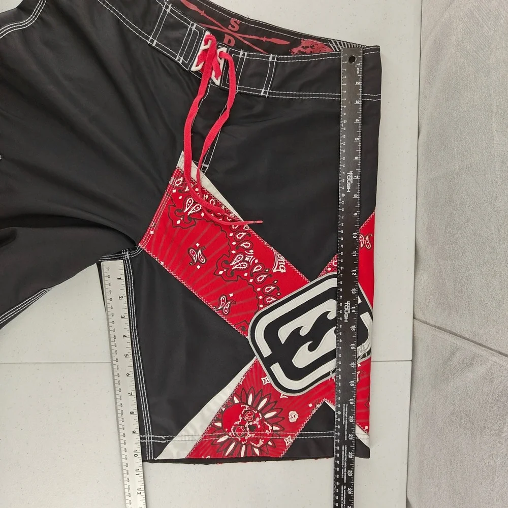 Billabong Board Shorts Mens 34 Black Red Bandana Shane Dorian Signature Surf